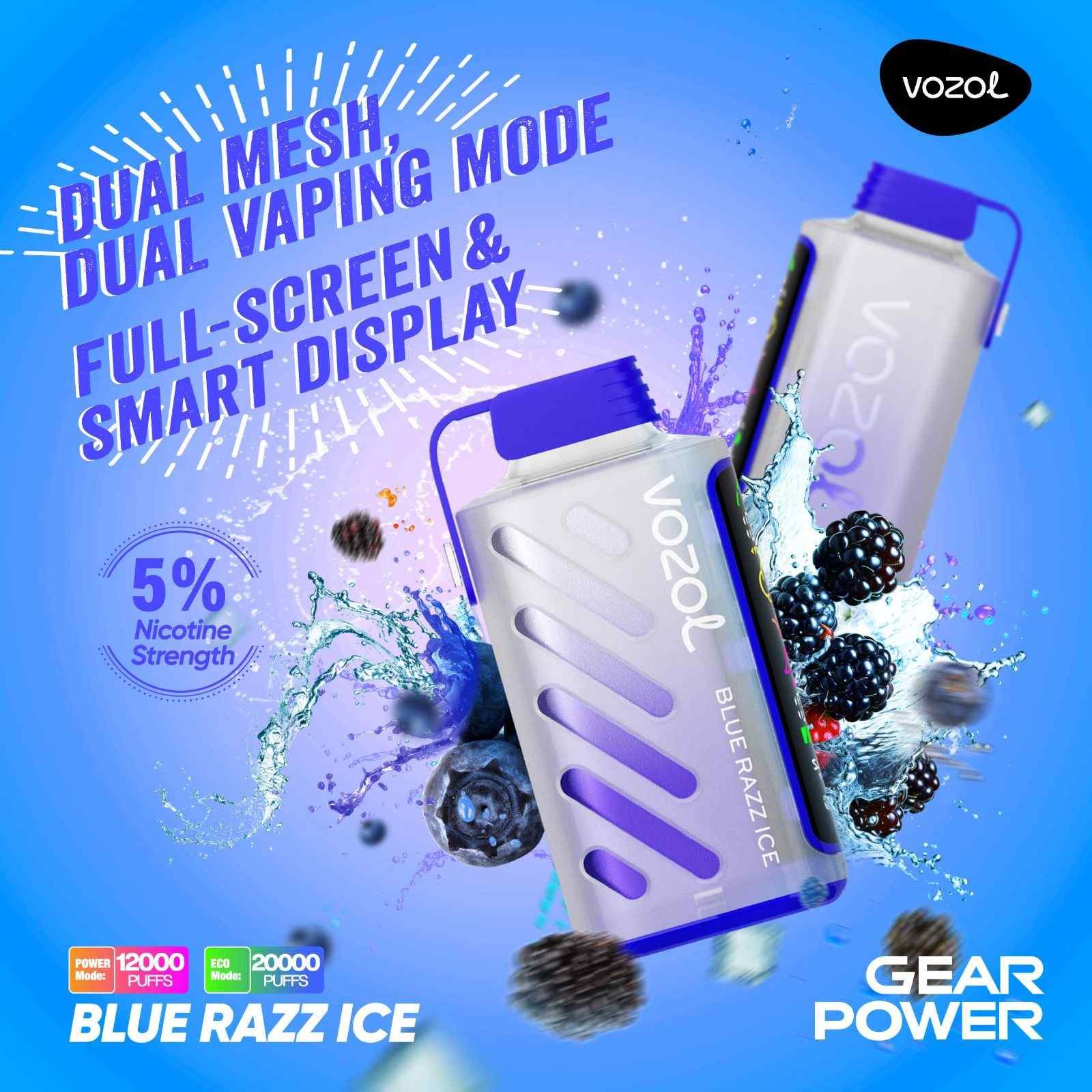 BLUE RAZZ ICE vozol gear power 20000 puffs