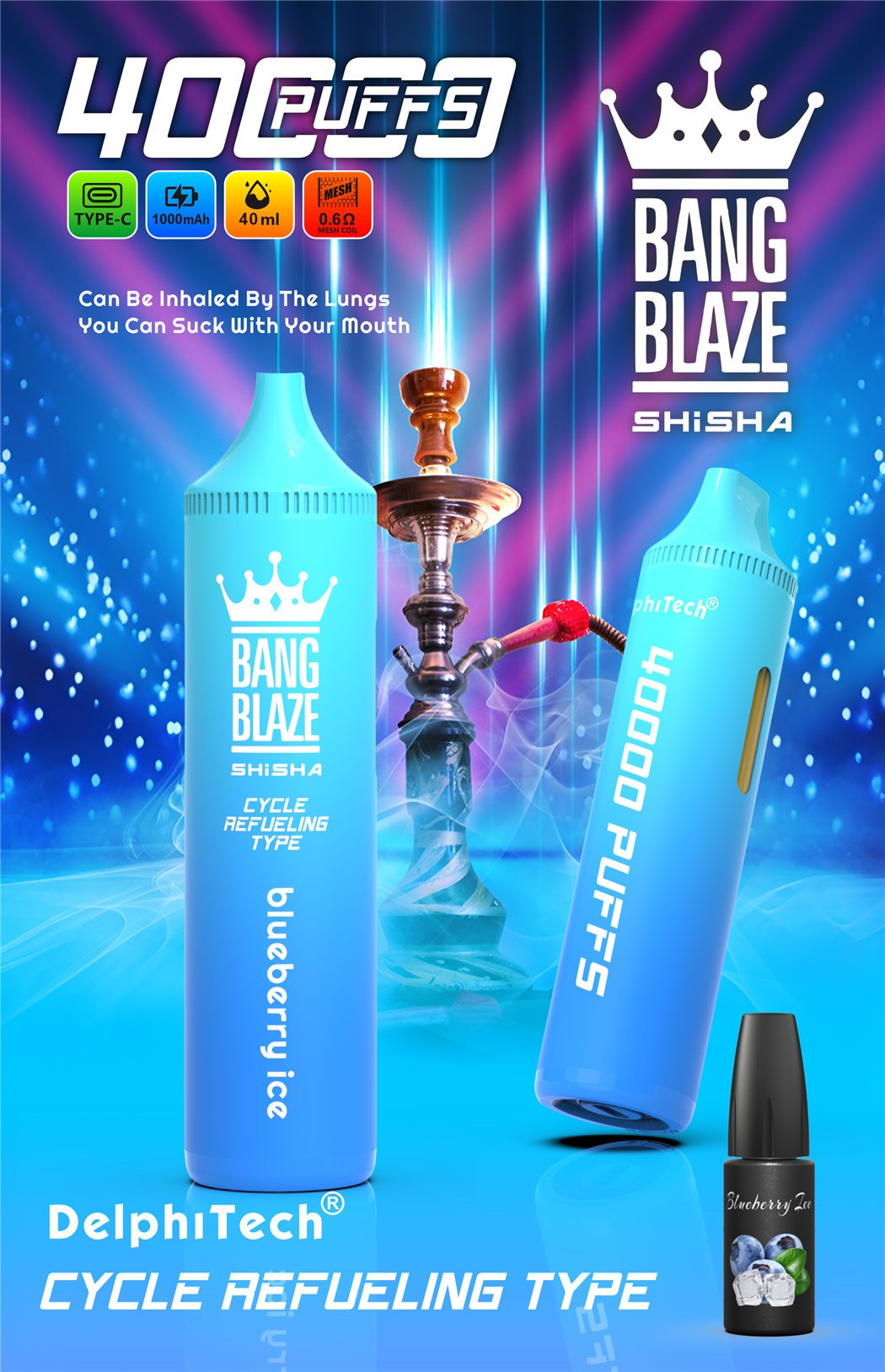 blueberry ice bang blaze 40k refillable vape
