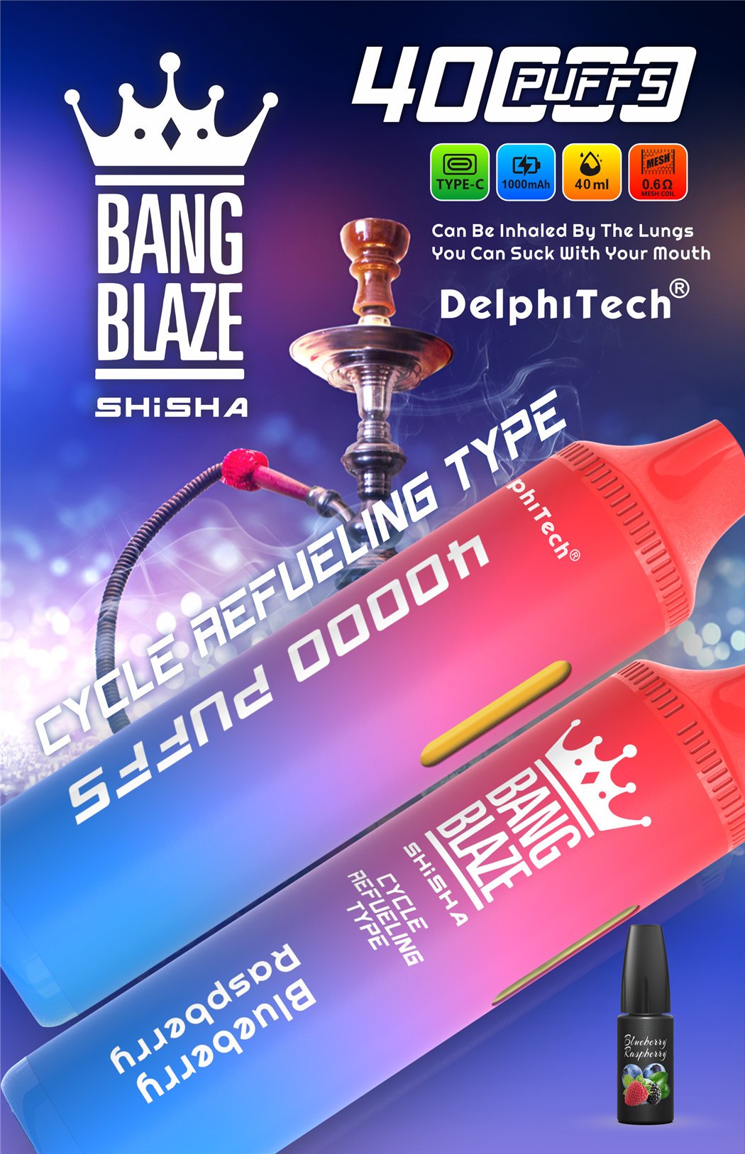 blueberry raspberry bang blaze 40k refillable vape
