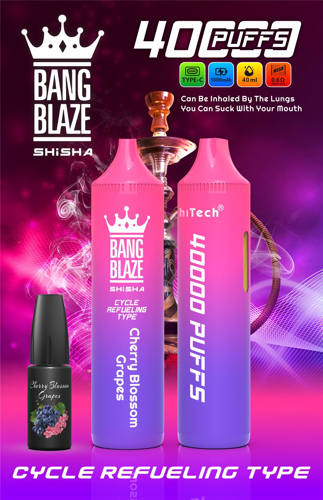 cherry blossom grapes bang blaze 40000 refillable vape