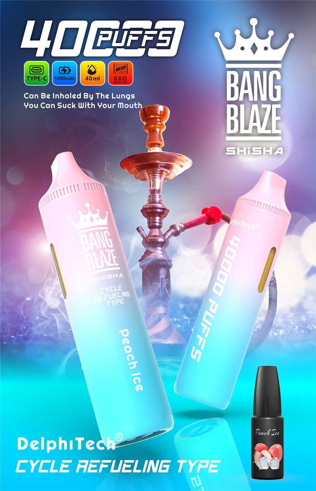 bang blaze 40k refillable vape peach ice