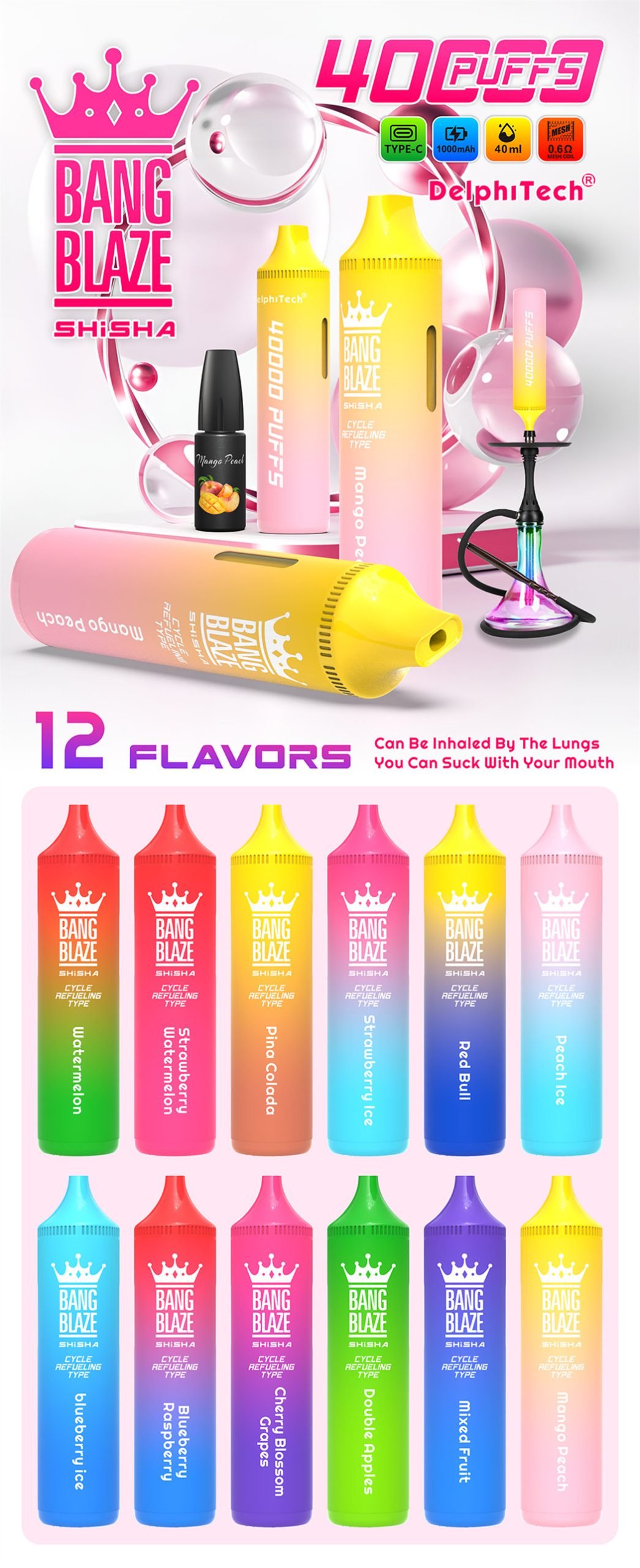 random flavors bang blaze 40000 refillable vape