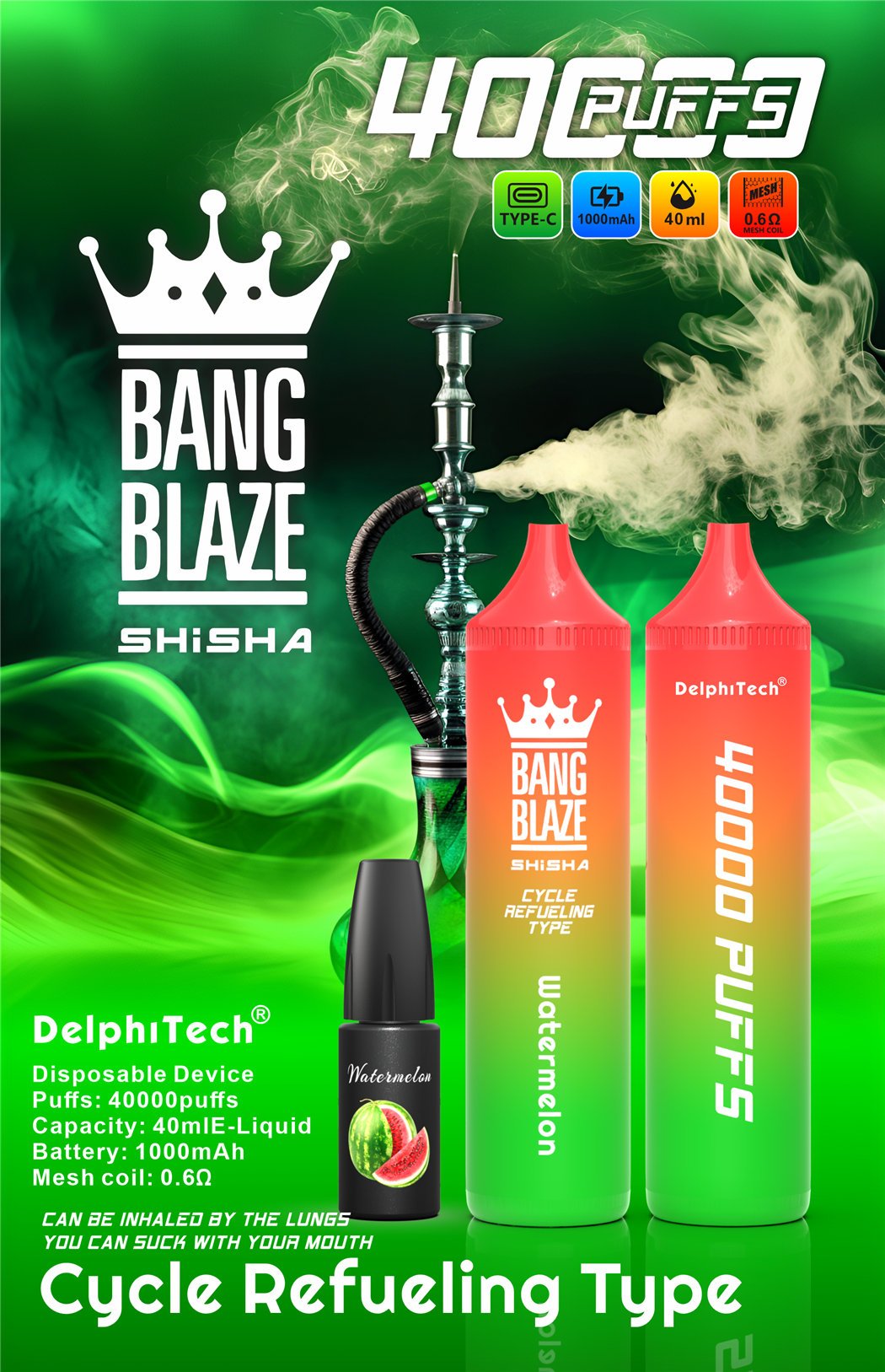 bang blaze 40000 watermelon refillable vape
