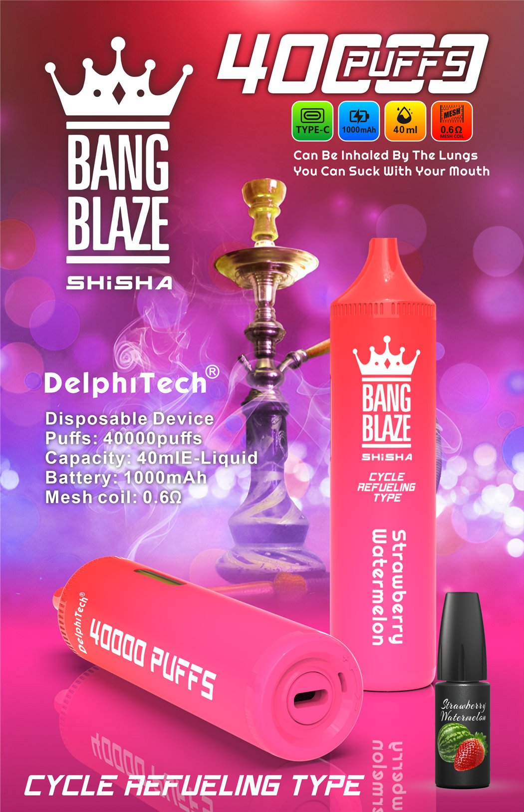 Watermelon Strawberry bang blaze 40k refillable vape